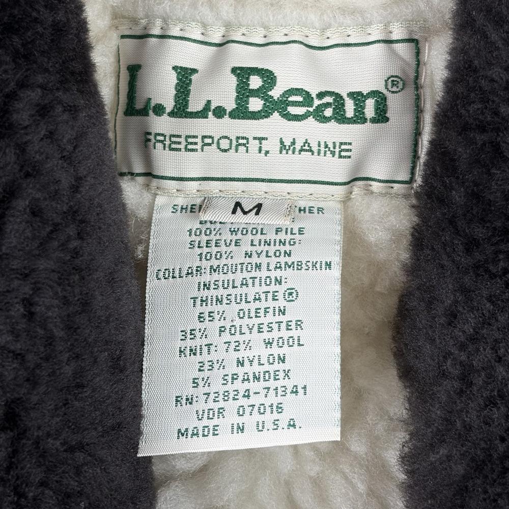 Vtg LL Bean Jacket Mens Medium Brown Leather Sherpa Pile Lined Bomber 90s USA - Picture 4 of 14